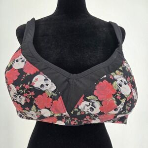 Torrid Active Back Smoothing Wireless Push Up Plunge Bra Skulls & Roses 48DD